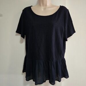 Talbots Size L Short Sleeve Peplum Hem Knit T-Shirt Top Solid Black Stretch